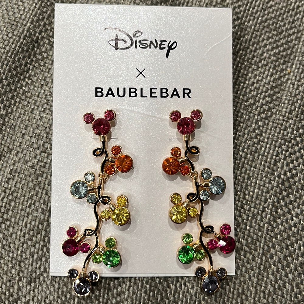 Disney x Baublebar Mickey Mouse Rhinestone Christmas Lights Holiday Earrings New